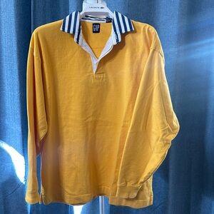 Vintage Gap Rugby Shirt Yellow Long Sleeve 90's Men's Oversized Medium